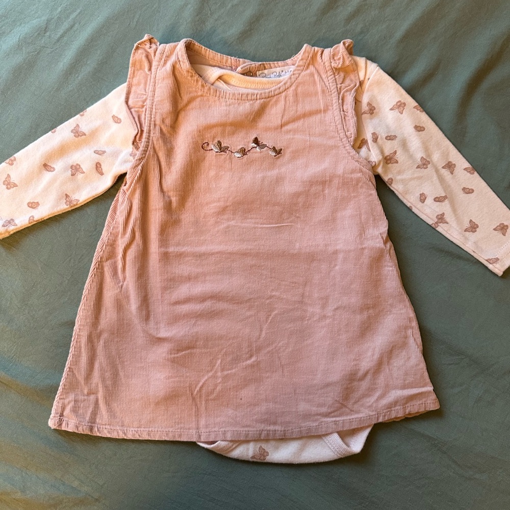 Baby pink butterfly dress with long sleeve top